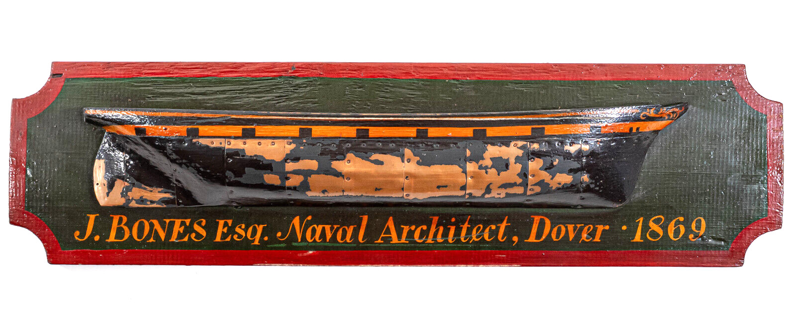 Rare Antique Half Hull Ship Model w Copper Sheathing Naval Architect, Dover 1869