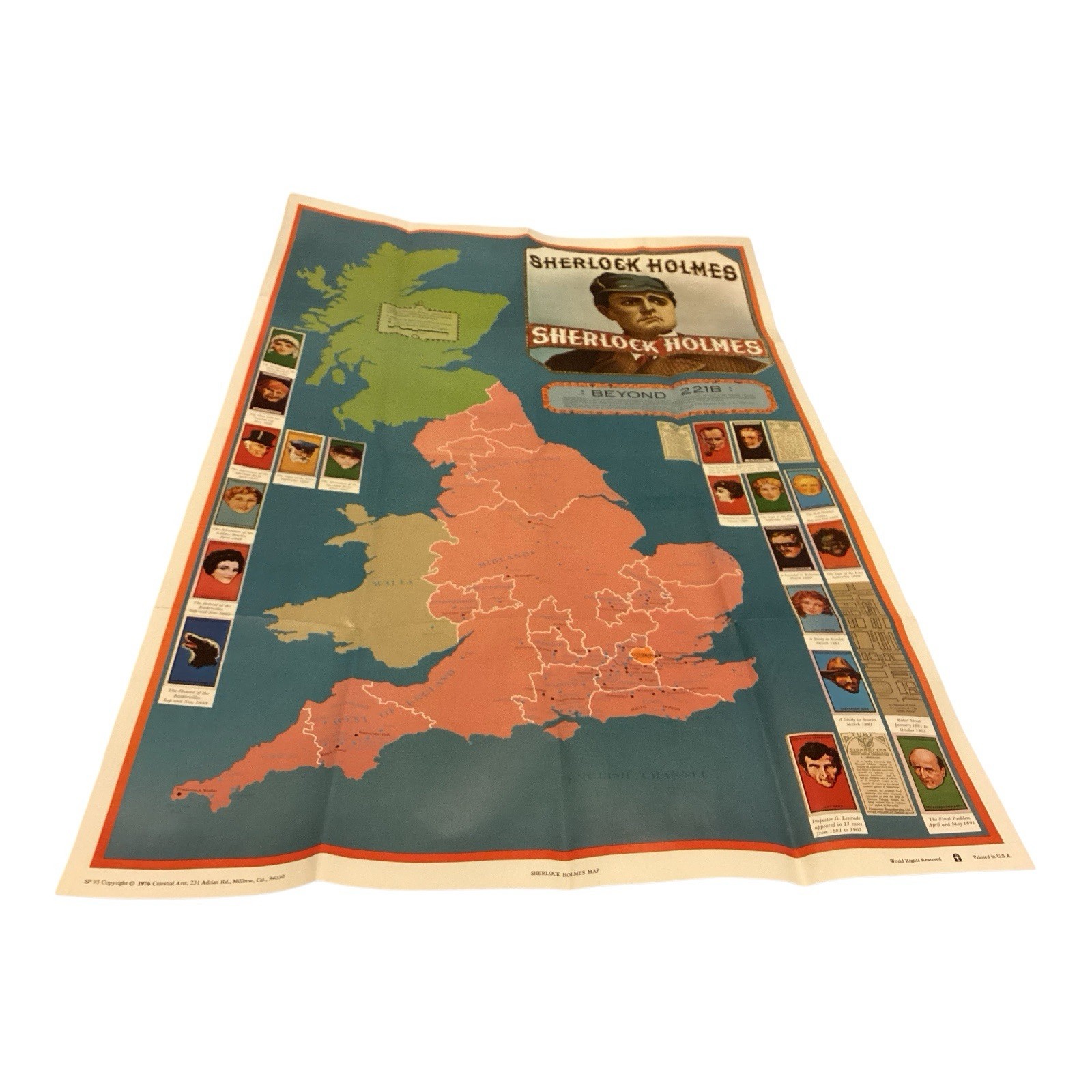 1976 “Sherlock Holmes: Beyond 221B” map of England, Scotland, and Wales RARE!