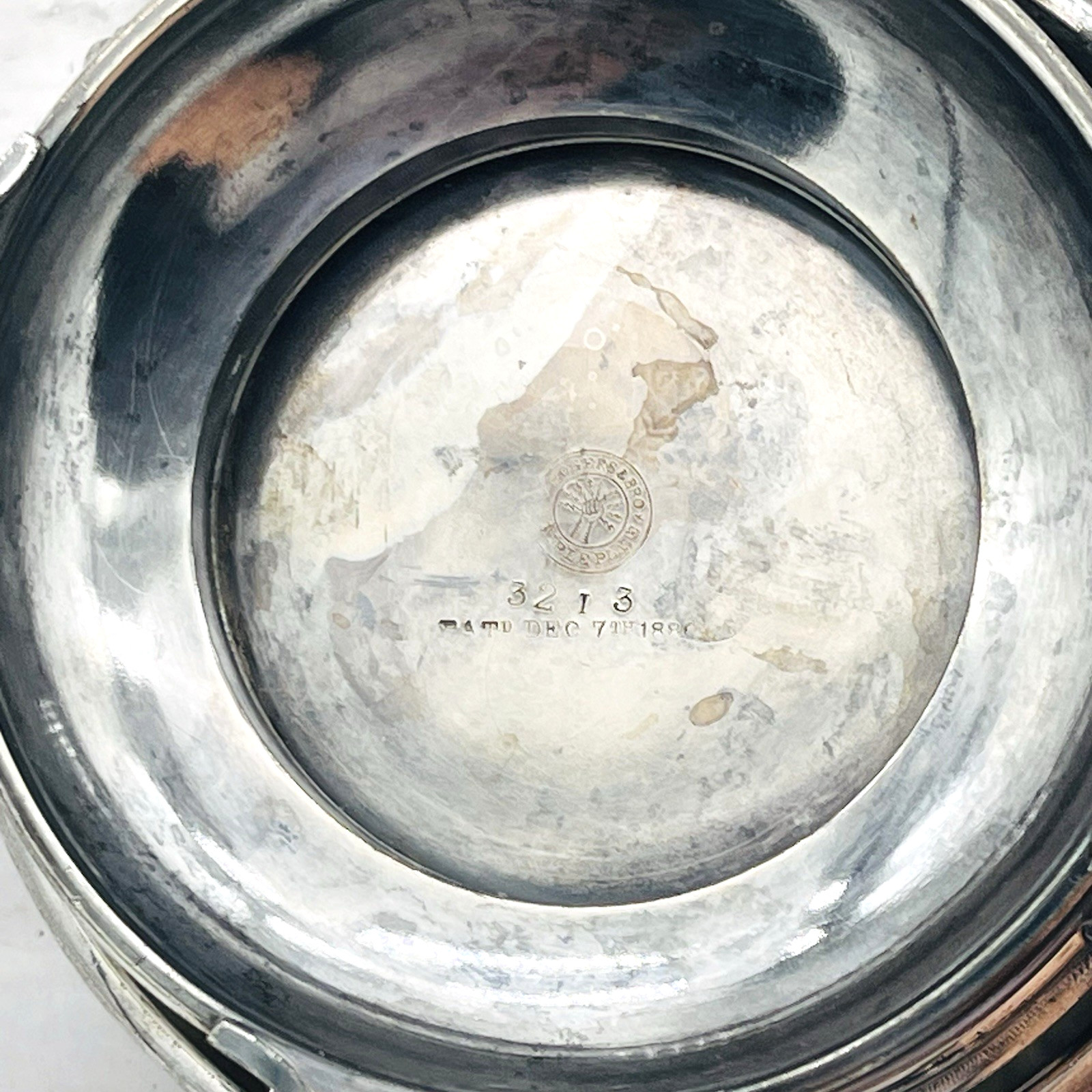 Atq Rogers Bros 1880 Silver Plate Domed Butter Server w Knife & Glass Insert