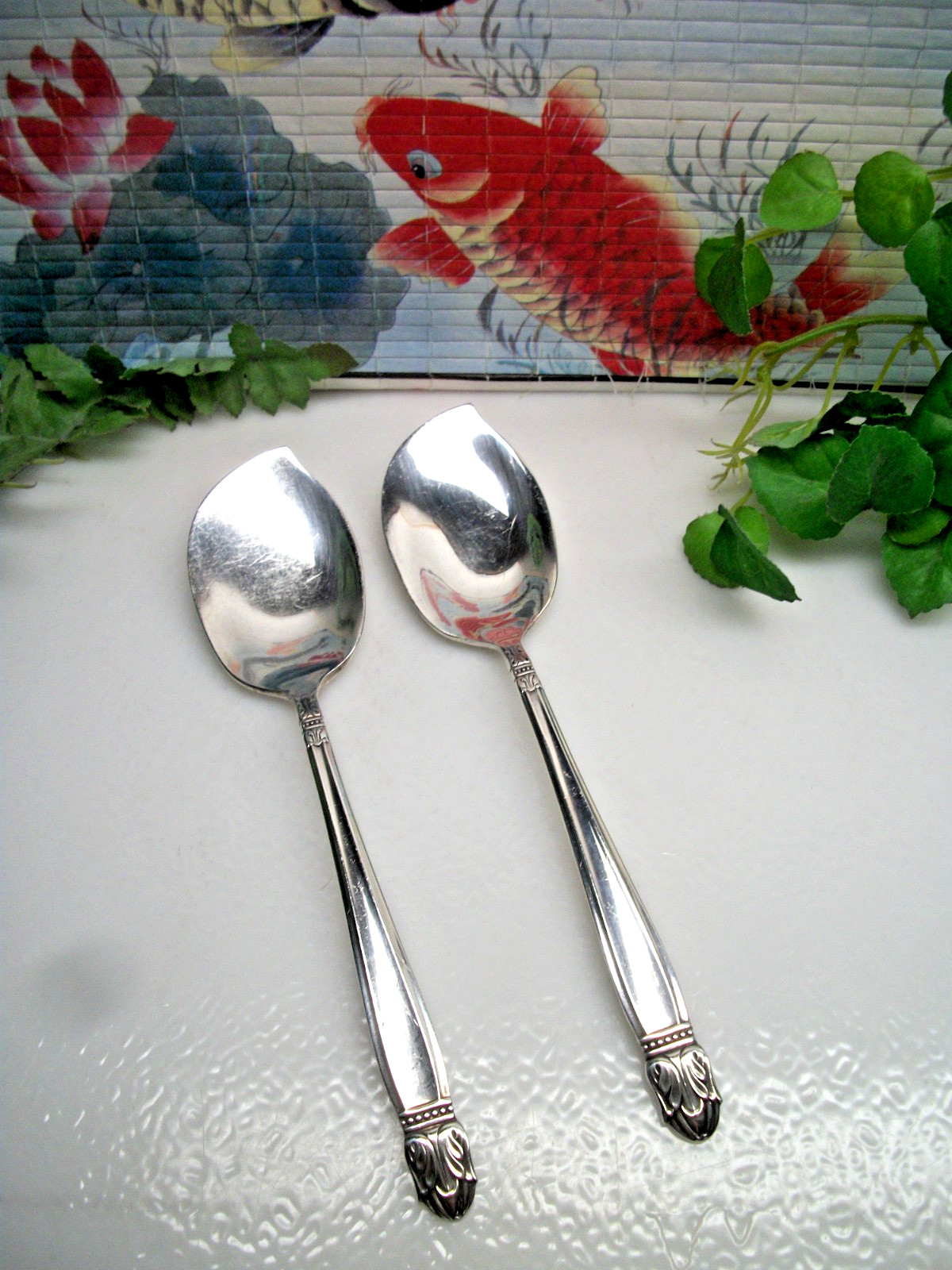 2 International DANISH PRINCESS Silverplate Jam or Jelly Server Spoons 1938