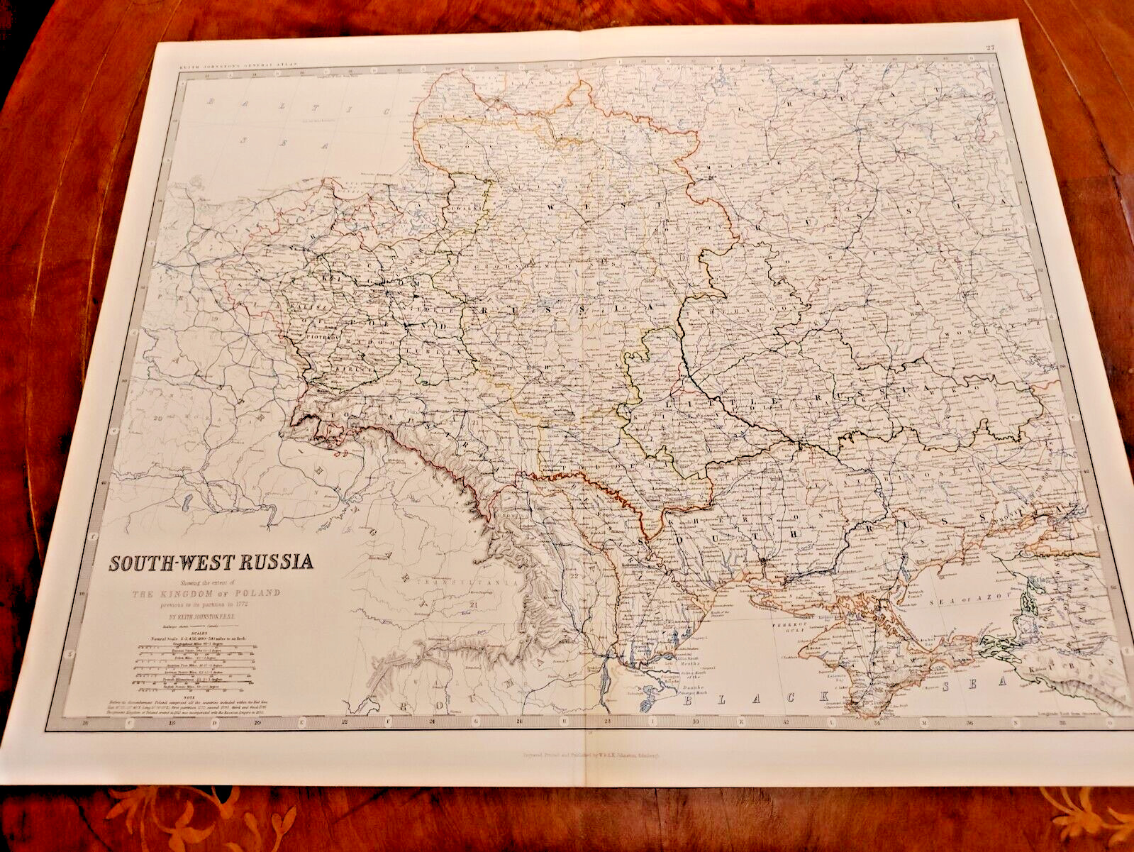 c1879 Large Colour Map Johnston General Atlas South West Russia Ukraine Poland