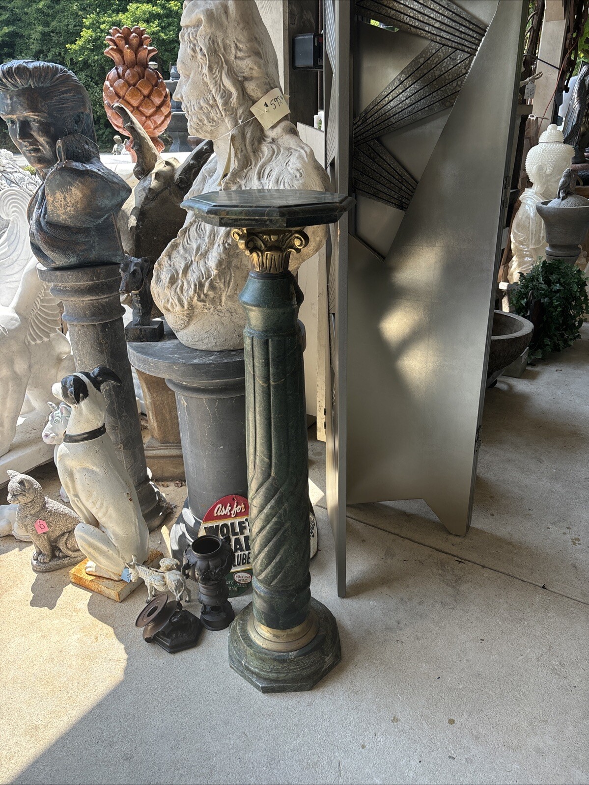 Antique green marble and brass elegant pedestals 44 inches tall