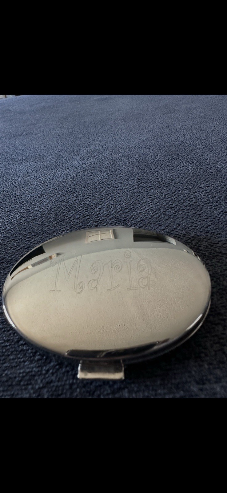 Maria Monogram Small Compact With Mirror Silver Plate.