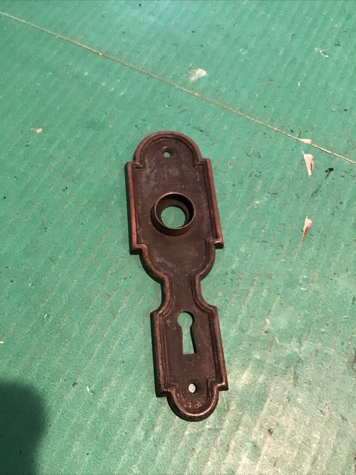 Antique Art Deco Brass Keyhole Door Backplate Escutcheon Aged Patina 6″