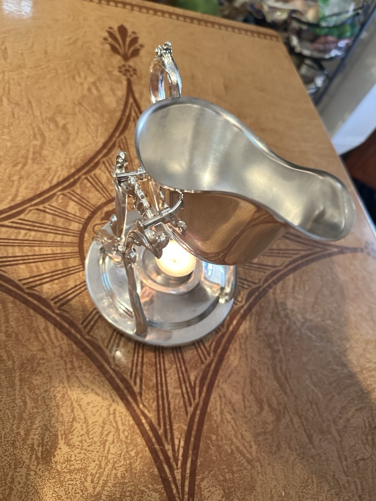 Vintage: Royal Limited Silver Plate Tilting Gravy Boat with Warmer