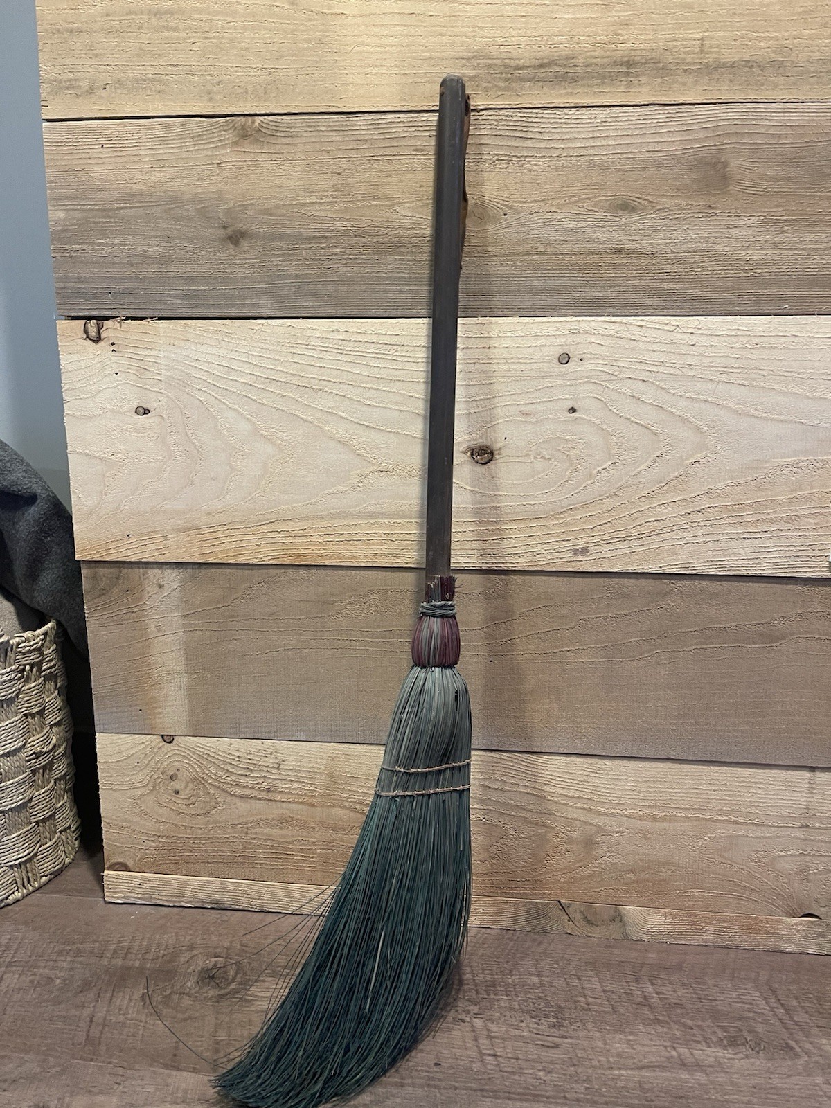 Fireplace Vintage Hearth Broom Decorative. Red and Green Broom Straw. 36” Length