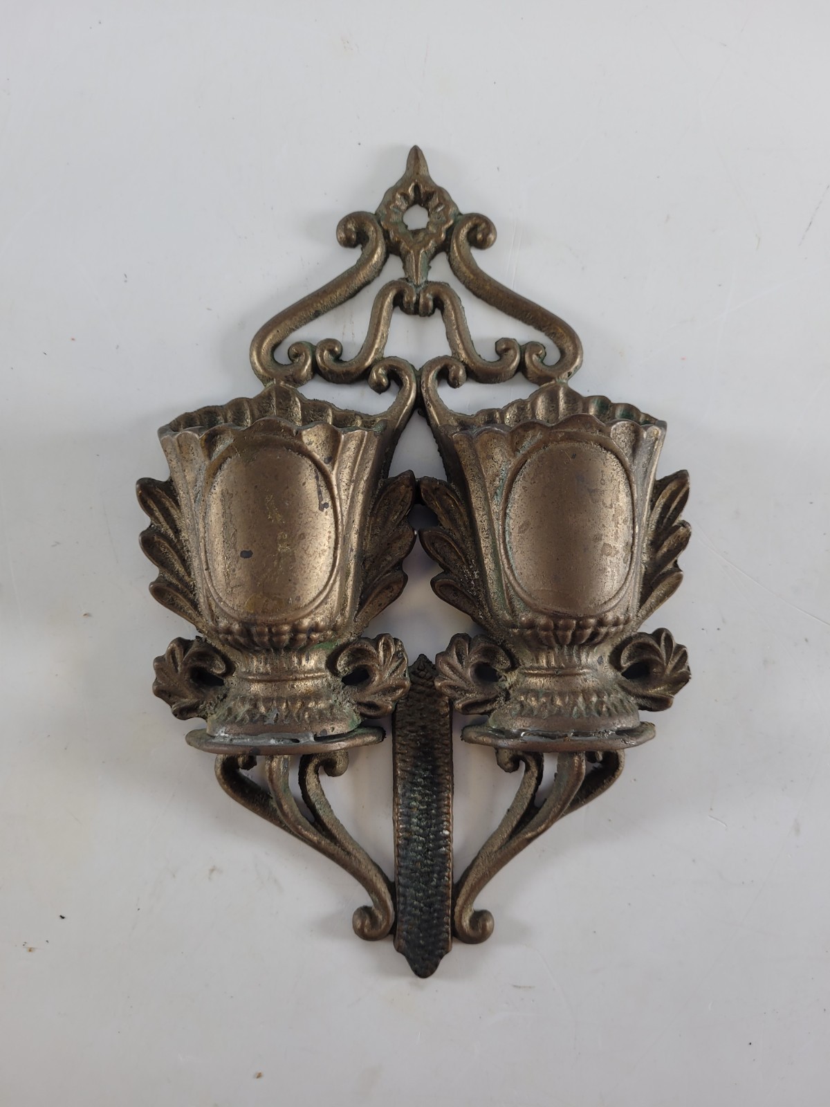 Antique 1867 Cast Brass Double Urn Wall Match Holder Safe Striker