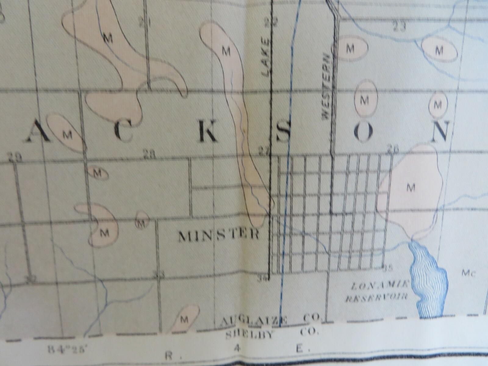 1909 Antique Color Map Auglaize County Ohio New Bremen Fryburg 34 X 25 #0381