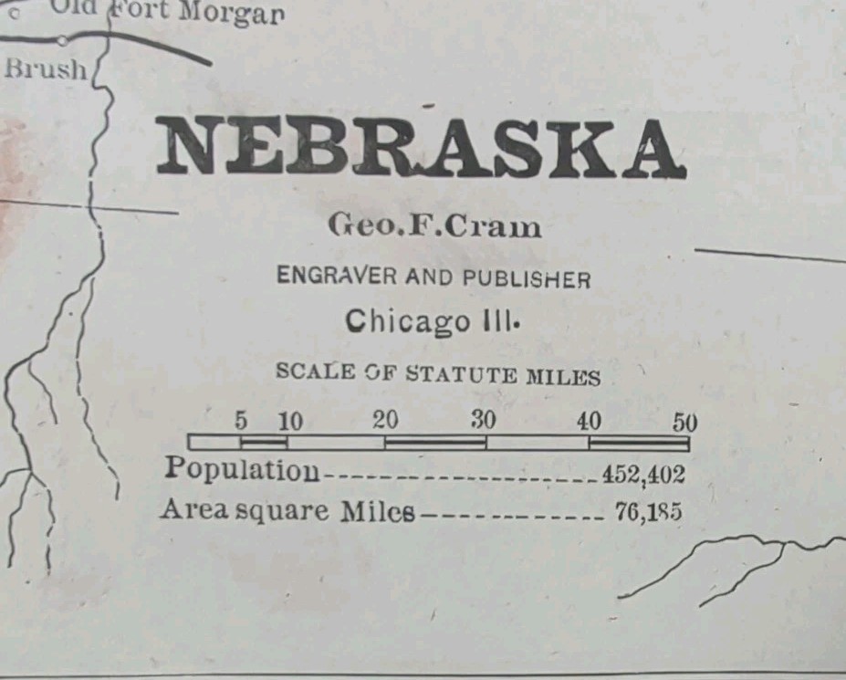 Vintage 1884 NEBRASKA Map 13″x11″ Old Antique Original LINCOLN OMAHA KEARNEY NE
