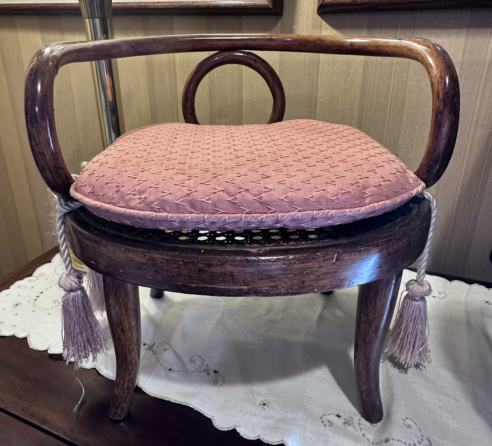1880’s Antique Thonet Marked Child’s Chair W/ Custom Cushion And Tassel