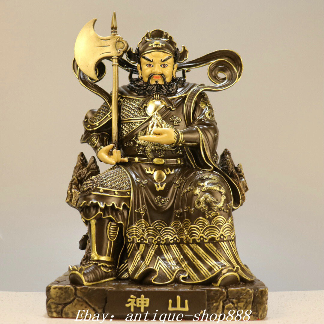 11.4″ China Dynasty Bronze Gilt Painting Mountain Deity Immortal God Statue