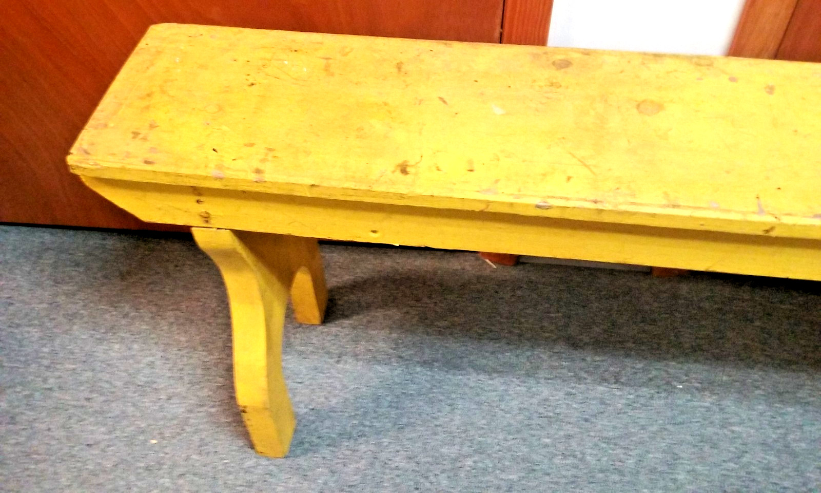 vintage Primitive Handmade Kids Kitchen Table Wood Bench Painted Yellow 48″ long