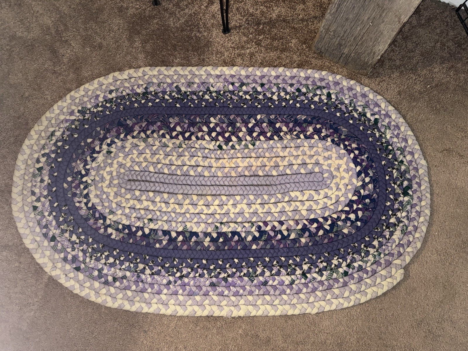 Vintage Purple Oval Braided Cloth Rug 27.5 x 46 inch