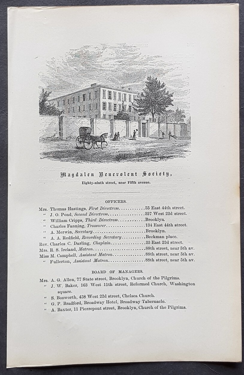 1869 Valentine Antique Print Magdalen Benevolent Society, 89th St, New York City