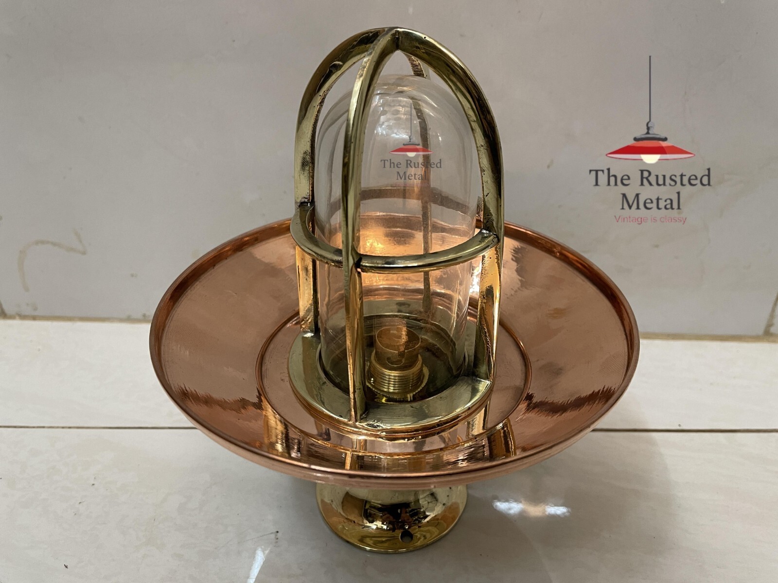 Small Brass Ceiling Light Fixture with Copper Shade – Elegant Home Decor Light