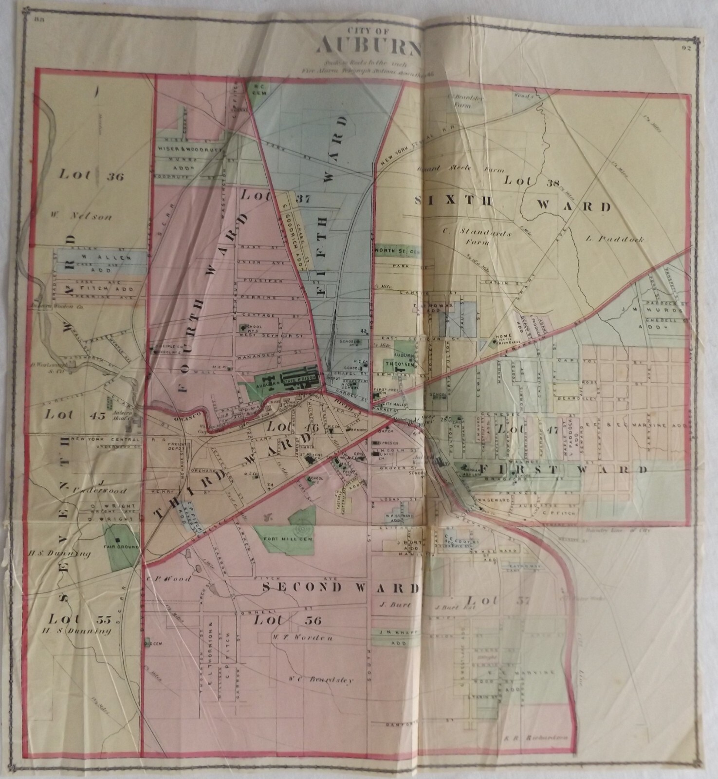 1875 Antique Original NY Cayuga County City of Auburn 20″ x 19 1/2″ Huge Map