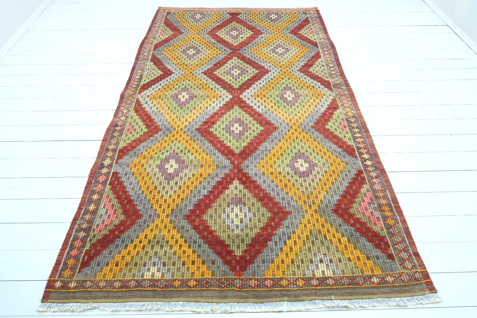 Vintage Turkish Konia Kilim, Livingroom Rugs Floor Wool Carpet Teppiche 57″x102″
