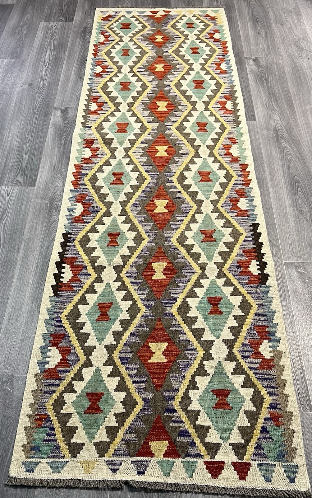 Handmade Kilim Runner wool natural colours Afghan Traditional 292cmx84cm