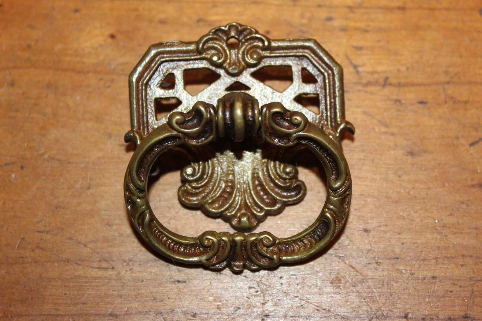 Antique Cast Bronze Drawer Drop Bail Pull Aged Patina H-33