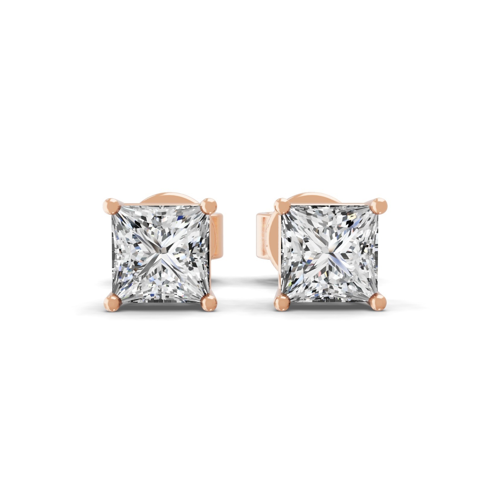 0.50 Ct Lab Grown Square Diamond Solitaire Stud Earrings 9K Rose Gold Jewelry
