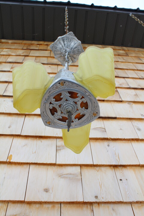 Antique Art Deco Slip Shade Chandelier Ceiling Light Fixture Lincoln UV Reactive