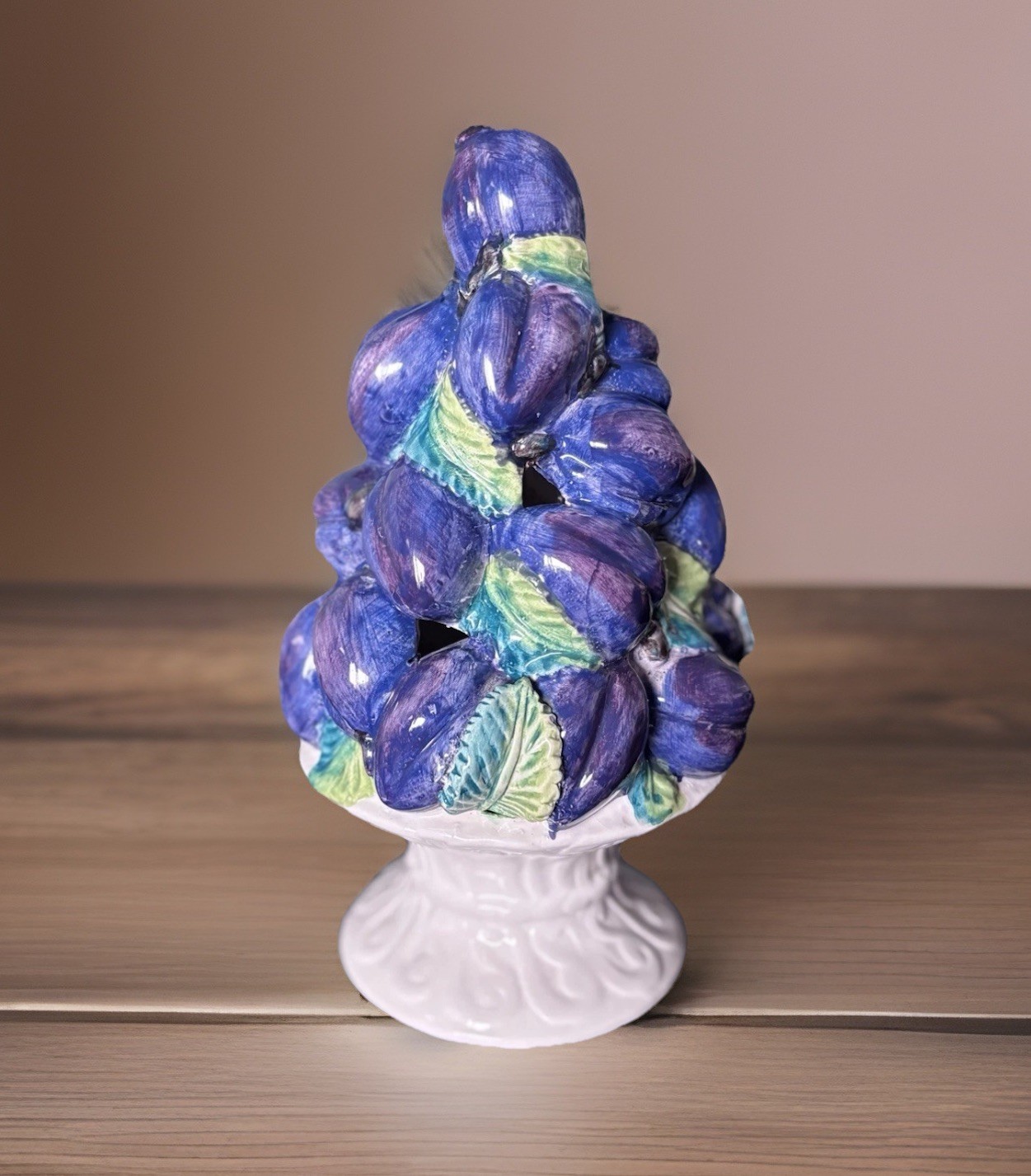 Antique Vintage 1960s Italian Majolica Ceramic Plum 12″ Topiary Centerpiece RARE