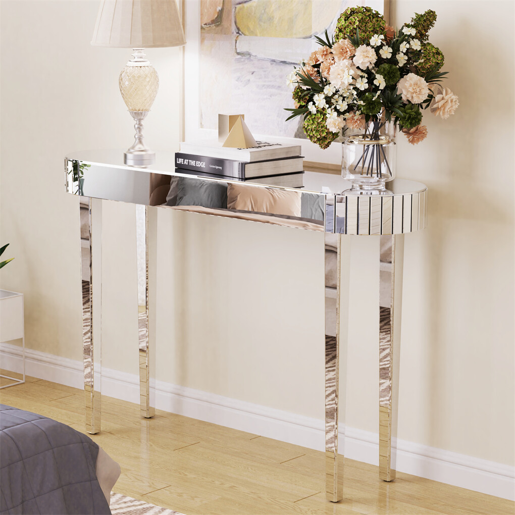 1.2M Stunning Mirrored Entry Table Clear Glass Console Table Living Room Bedroom