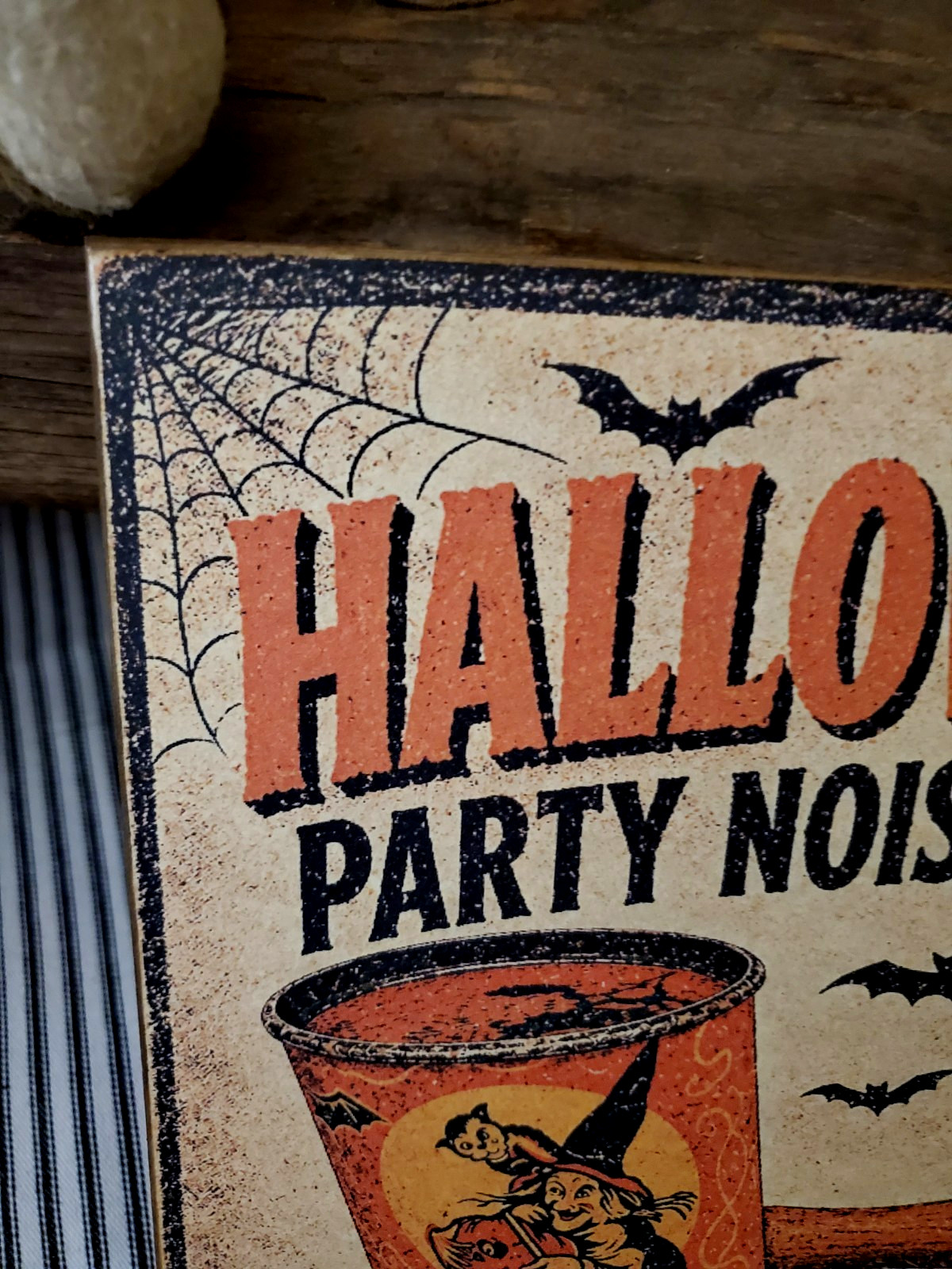 TIN PARTY NOISEMAKER OLD PRIMITIVE RETRO VINTAGE STYLE HALLOWEEN STORE AD SIGN
