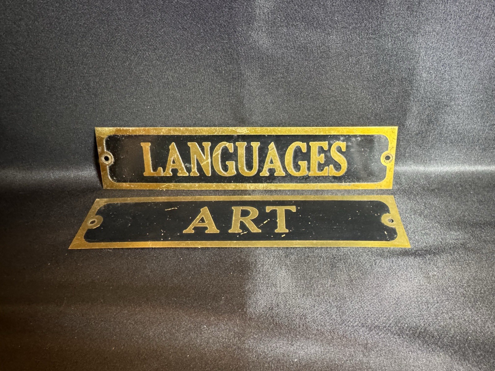 Vintage Brass & Black School Door Sign Plaque – Languages, Art