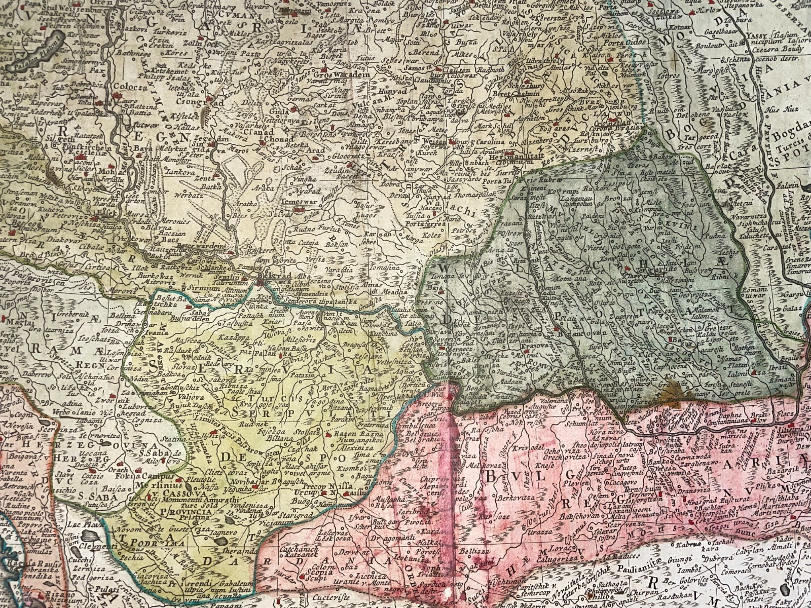 HUNGARY BALKANS DATED 1744 HOMANN HEIRS LARGE ANTIQUE ENGRAVED MAP 18TH CENTURY