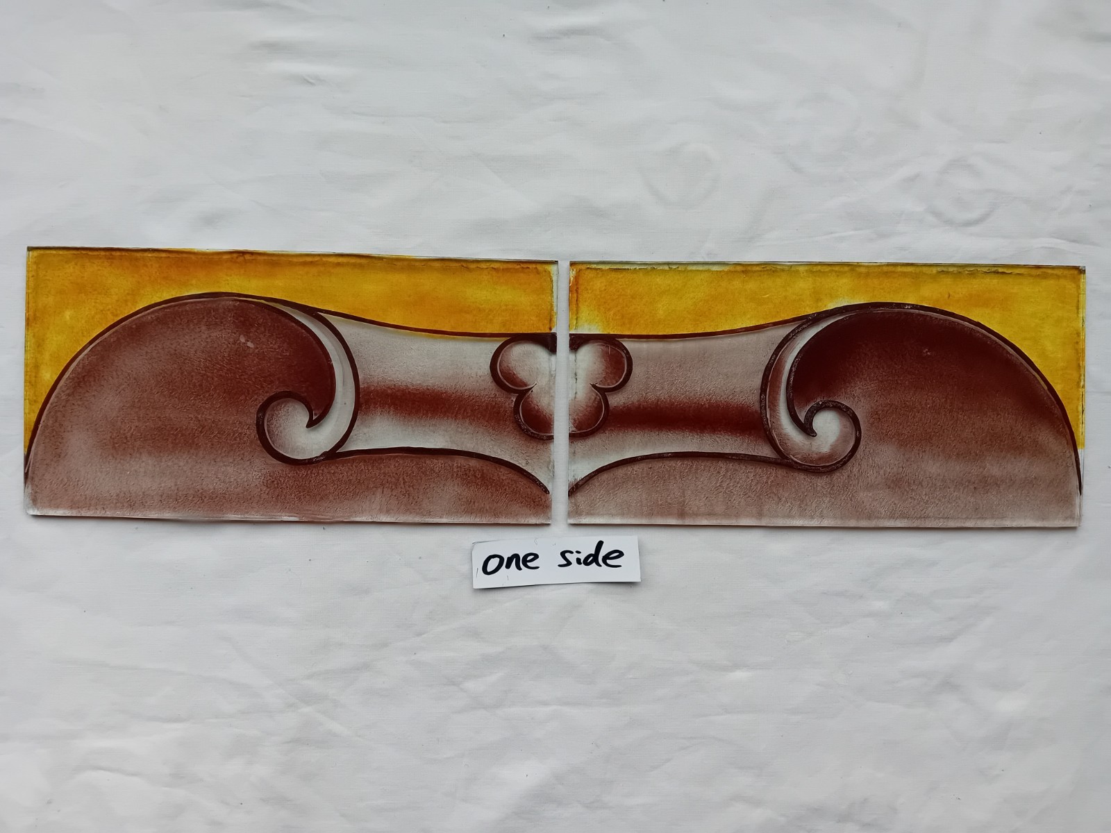 2 hand painted stained glass window scrolls. A1749h