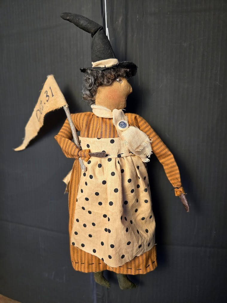 Primitive fall pumpkin doll, handmade original, collectible, Dumplinragamuffin
