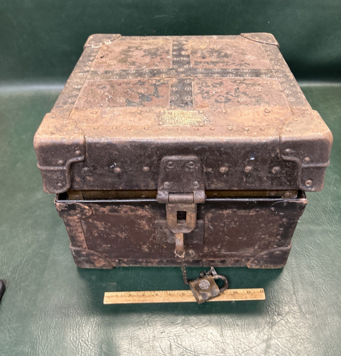 Josiah J Cummings & Son Steel Strong Box / Railroad Trunk Boston Pat’D June 1886