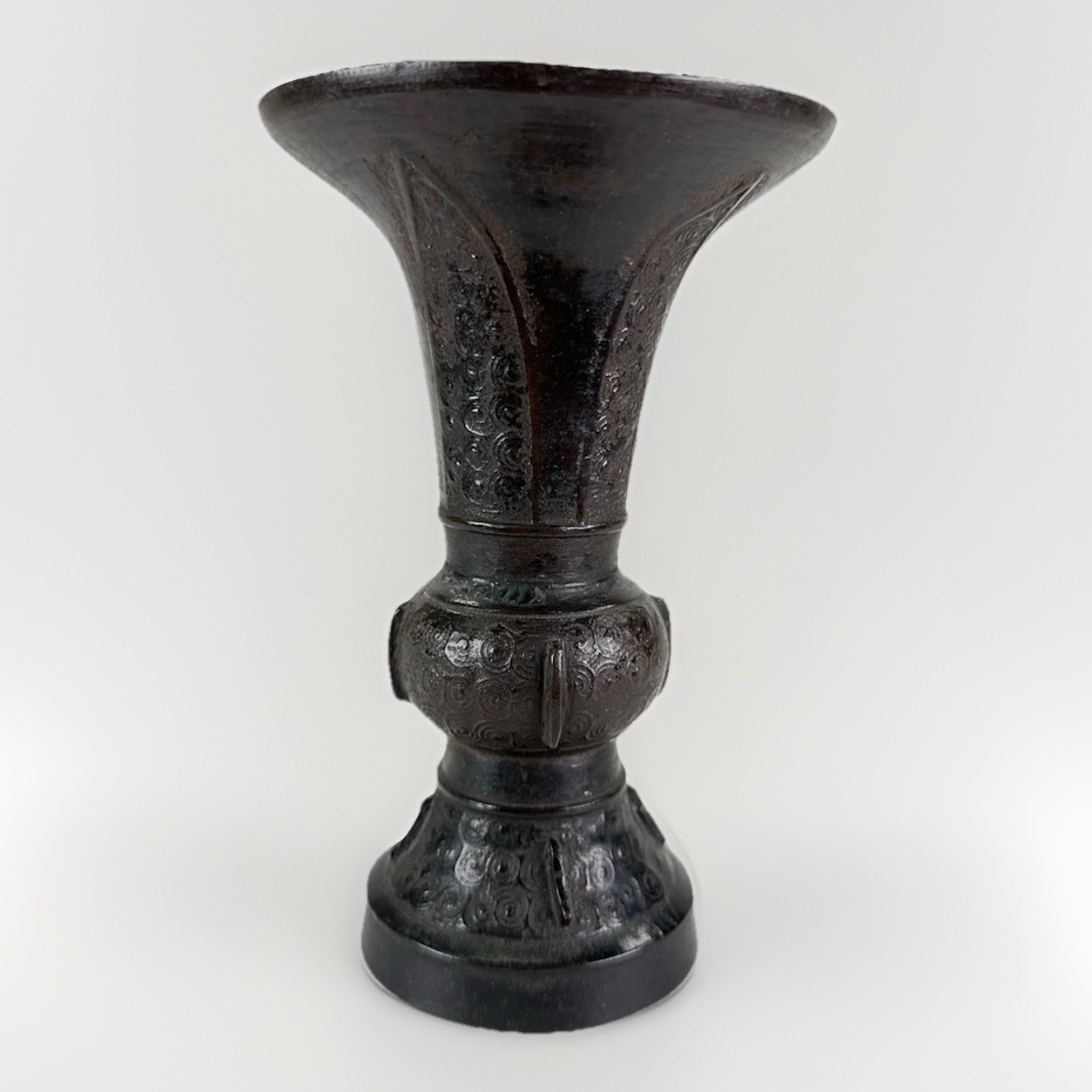 17-18th Cent Late Ming Dynasty Early Qing Dynasty Chinese Bronze Gu Shaped Vase
