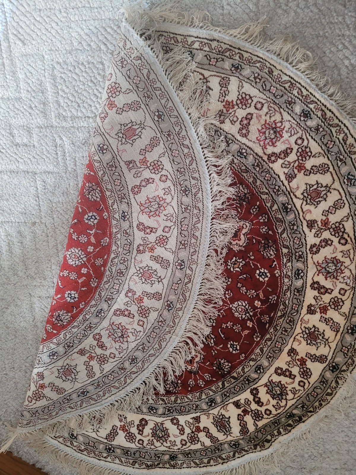 Table Rug Silk & Wool Antique Handmade Short Pile