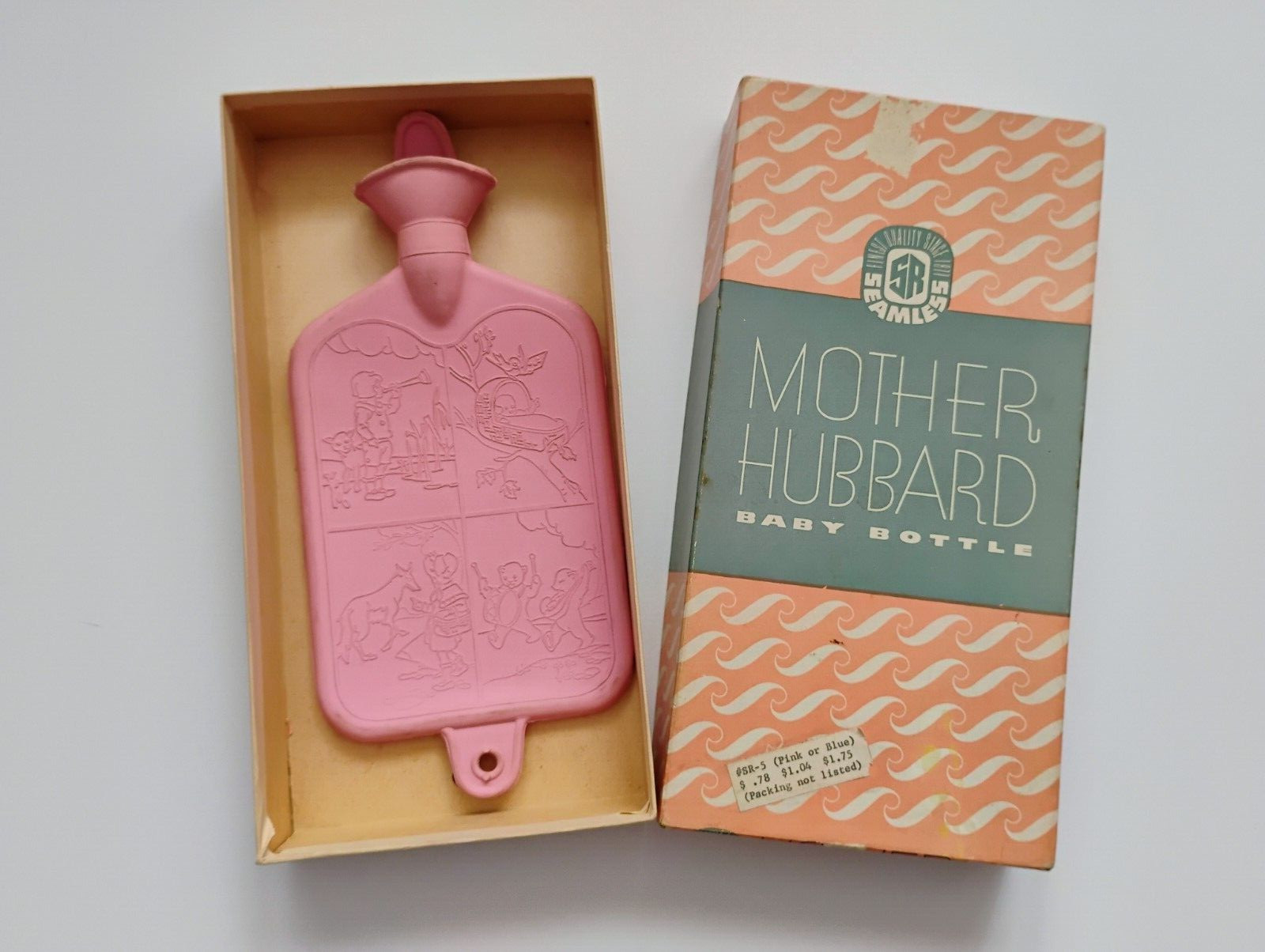 Vintage Mother Hubbard Pink Baby Rubber Hot Water Bottle USA 1950s Nursery Prop