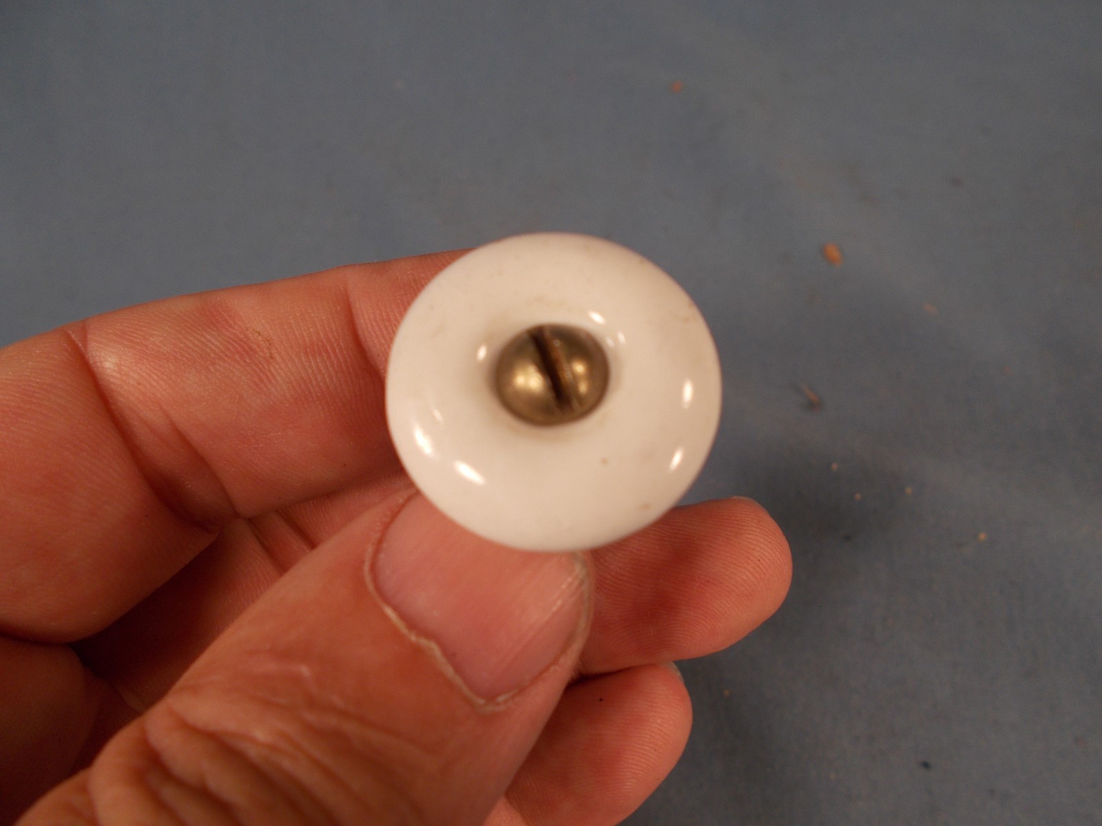 Vintage Porcelain Knob 15/16in wide complete w/ mounting Bolt and Nut