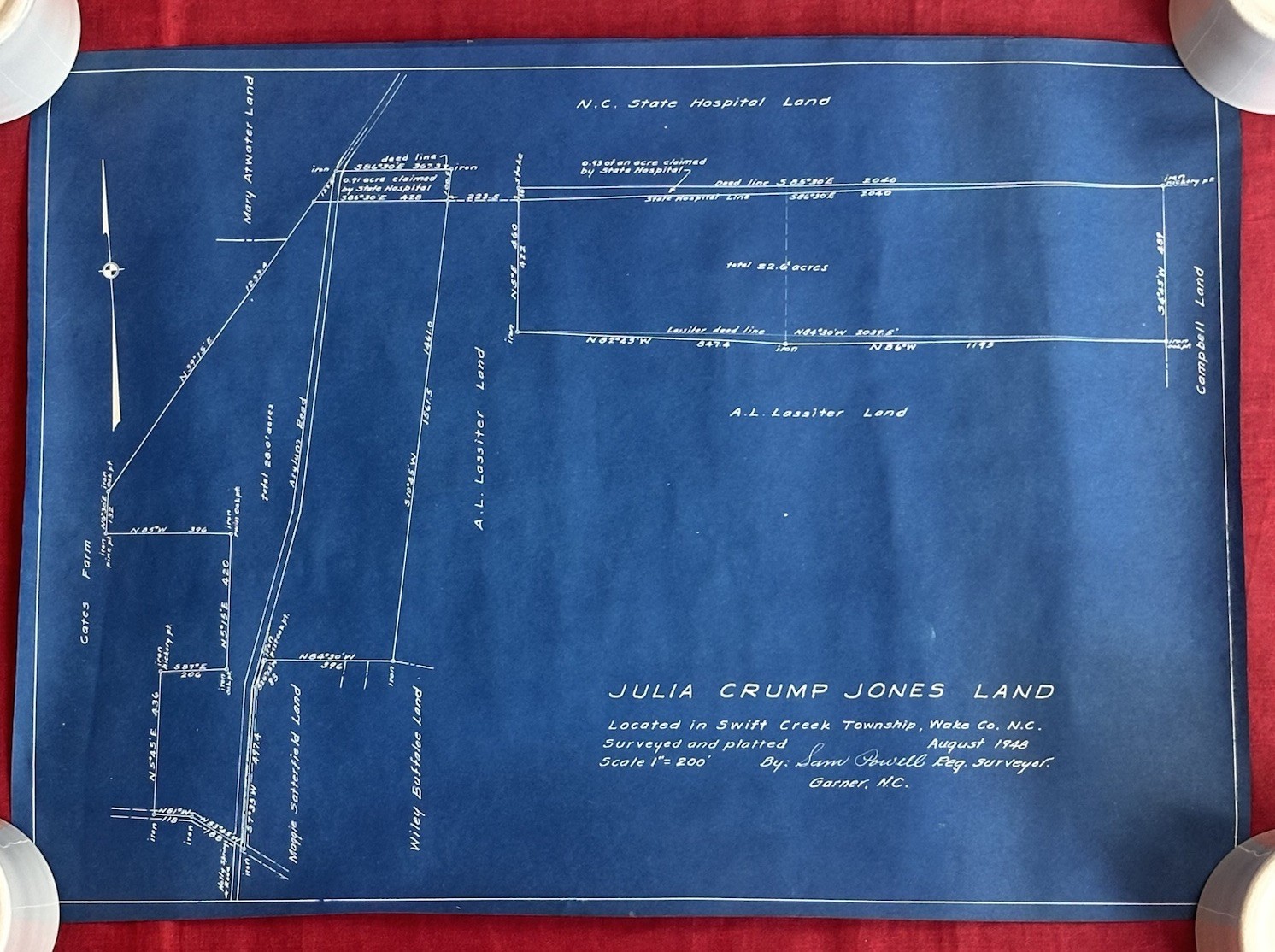 1948 Swift Creek Wake Co NC Farm Land Plat Map VTG Jones Buffaloe Lassiter MORE