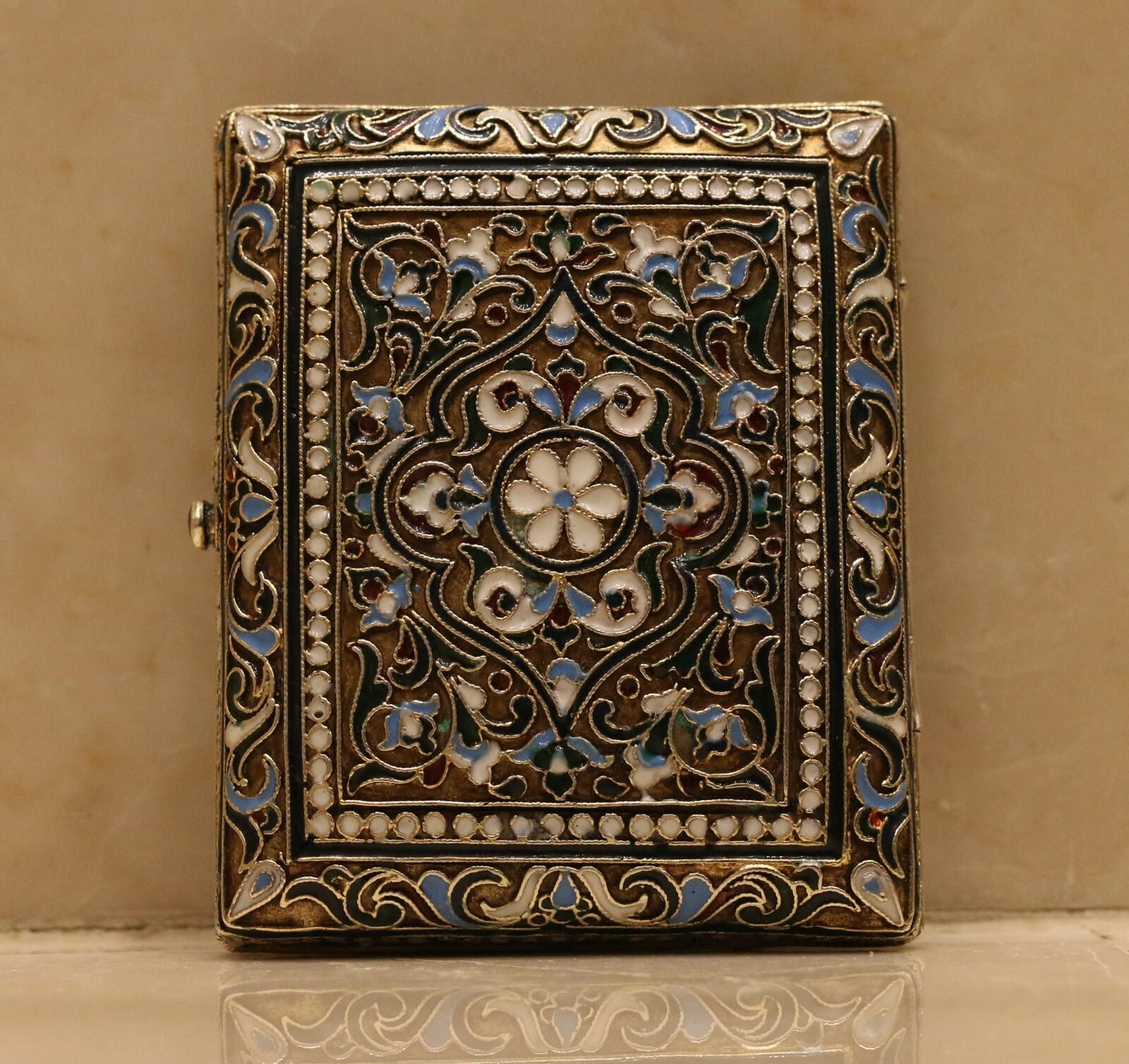 museum antique Russian Imperial cloisonne Enamel Cigarette Case Snuff Box marked