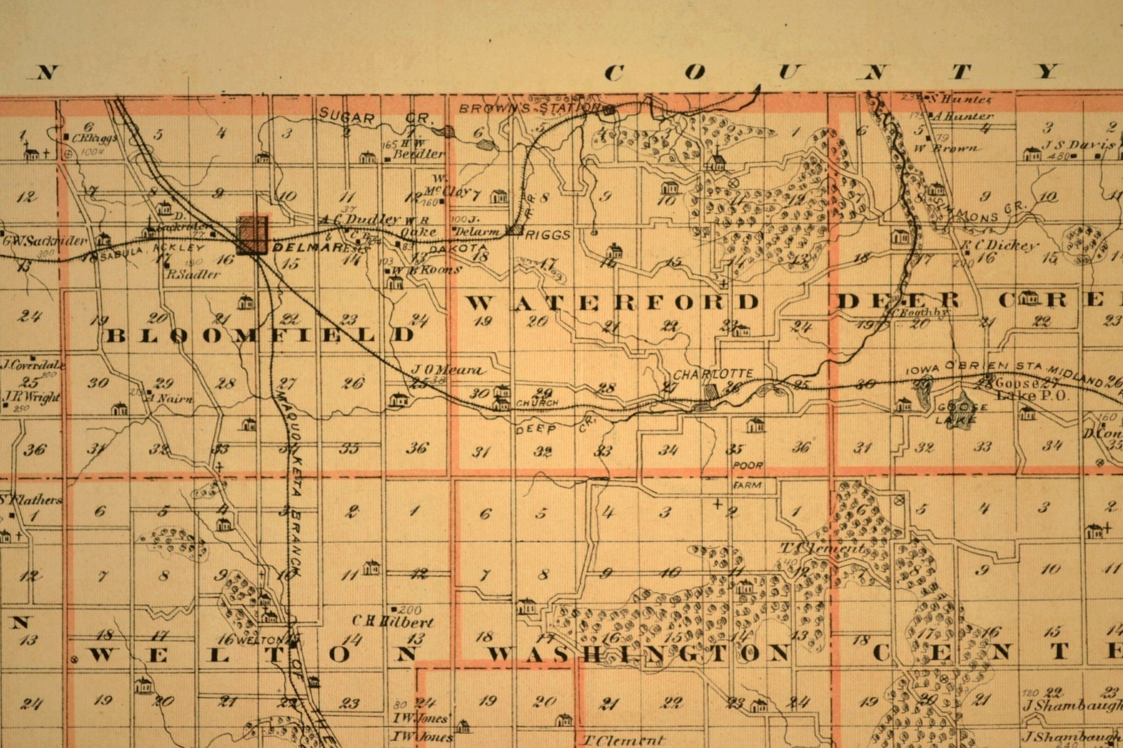 ca 1875 CLINTON COUNTY Map Iowa Dewitt Camanche Original Atlas Antique