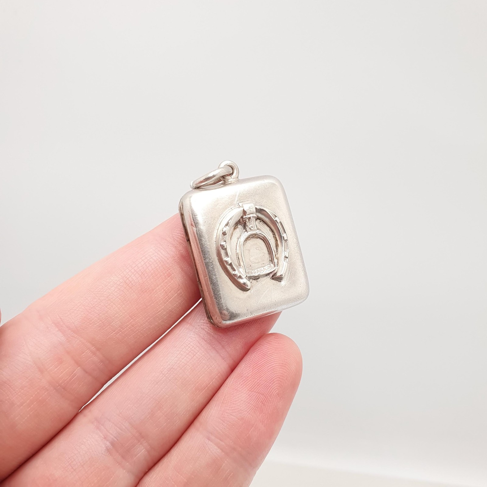 Antique Sterling Silver Horseshoe Locket Victorian 1882 Stirrup Horse Riding
