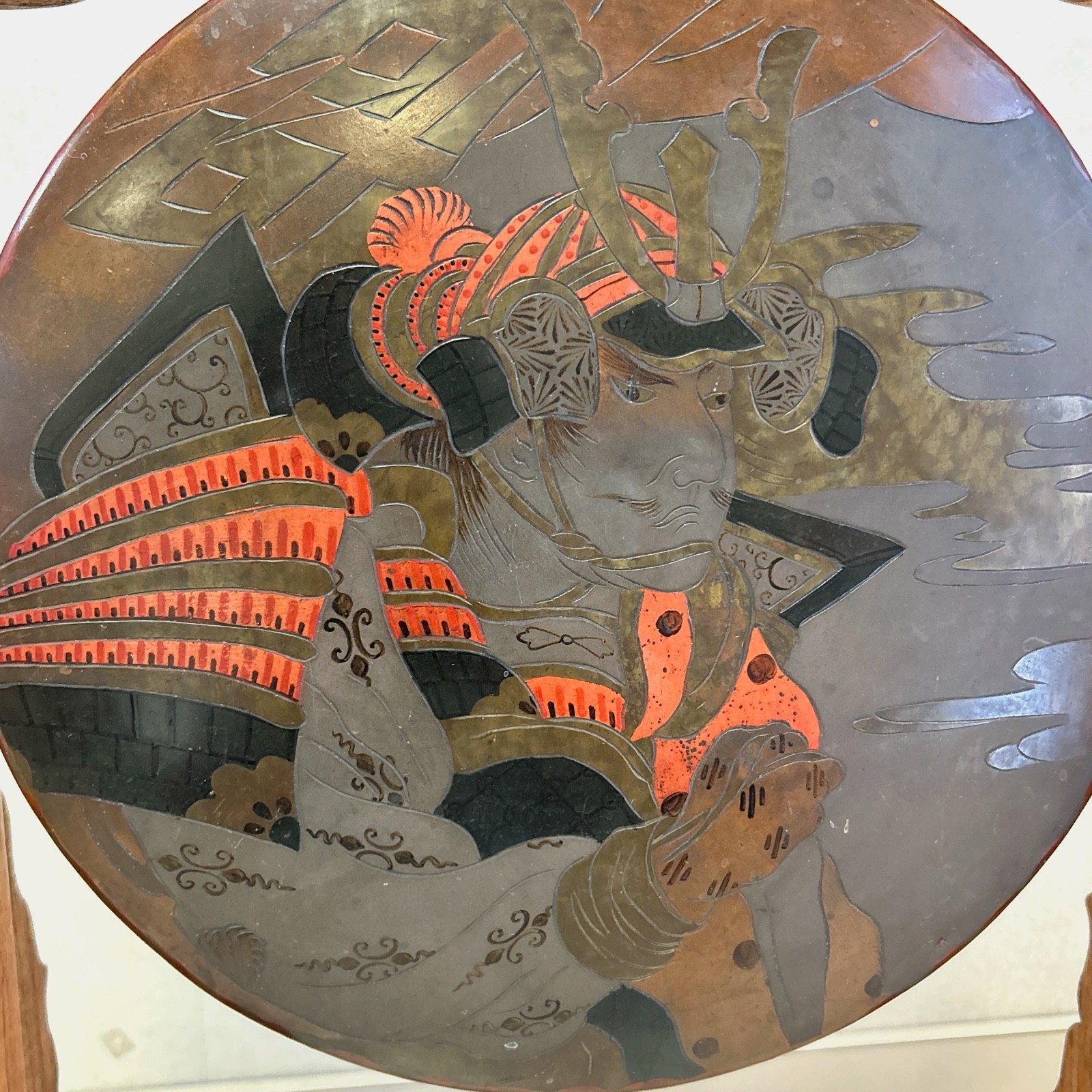 Antique Large Japanese Meiji Samurai Gong – Wood Frame