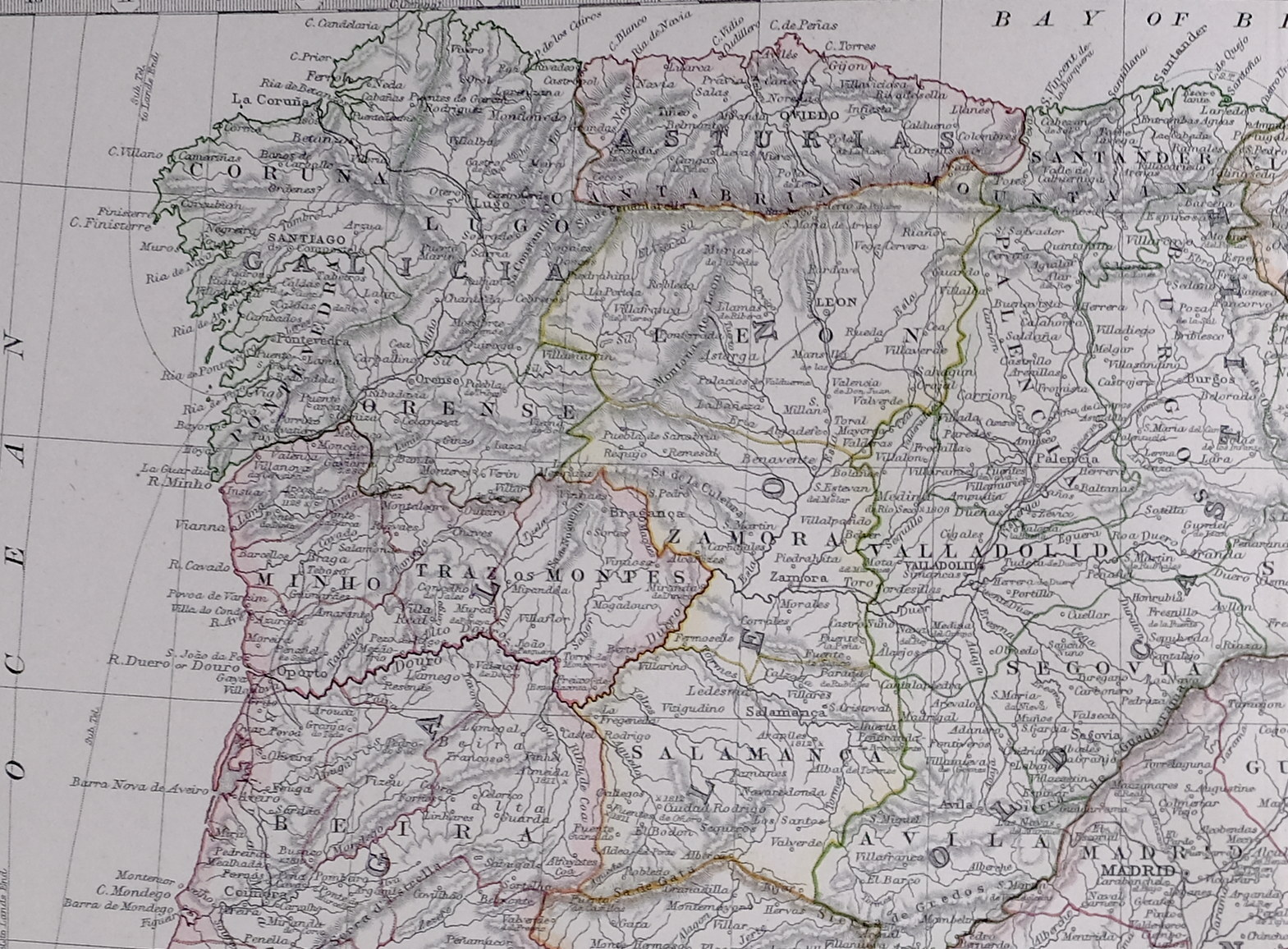 1881 LARGE ANTIQUE MAP SPAIN & PORTUGAL NEW CASTILE ANDALUCIA ESTREMADURA