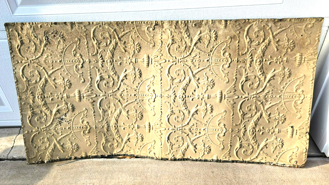 Antique Tin Ceiling Trim Panel. 48” X 24” Nice Chippy Paint Patina Galore!