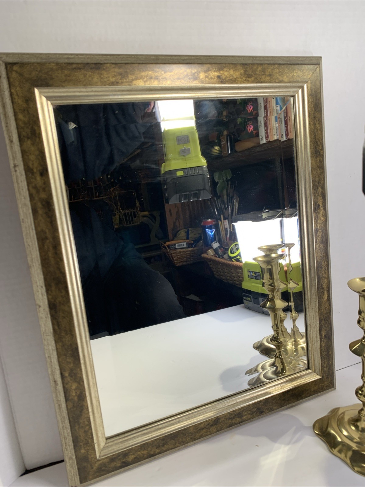 Vintage Louis 16 Style Gilt Bronze Wall Mirror Faux Wood Bevel Cut 14×17” Excl.