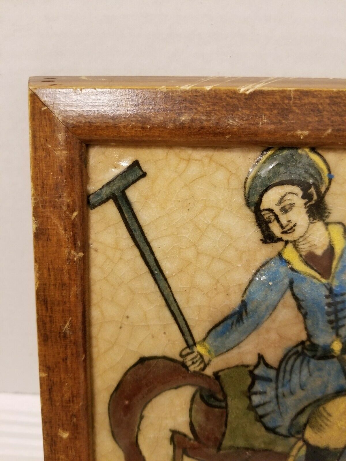 Antique Islamic Indo Persian Ceramic Tile (19th Century) Polo horse back SEE ALL