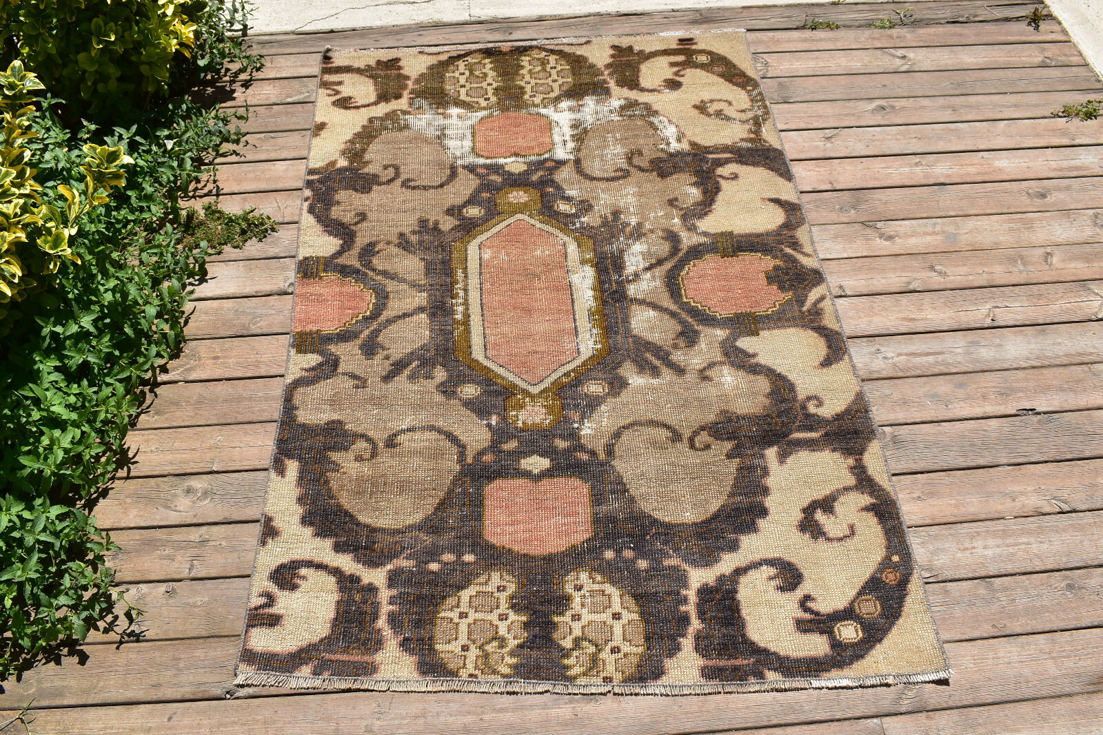 Turkish Rug 37”x56” Vintage Light Muted Oriental Oushak Pile Carpet 95x145cm