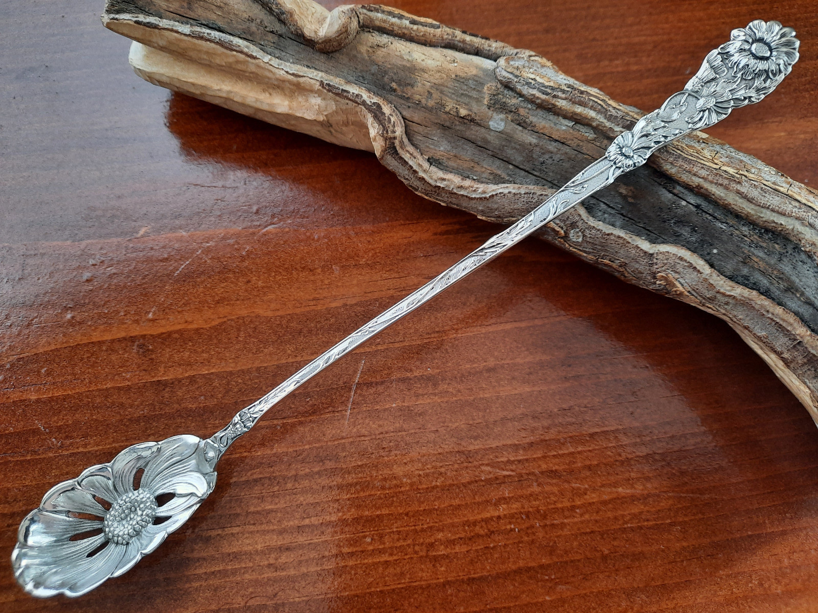Sterling Silver Paye & Baker Daisy Long Handled Slotted Olive Spoon, No Mono