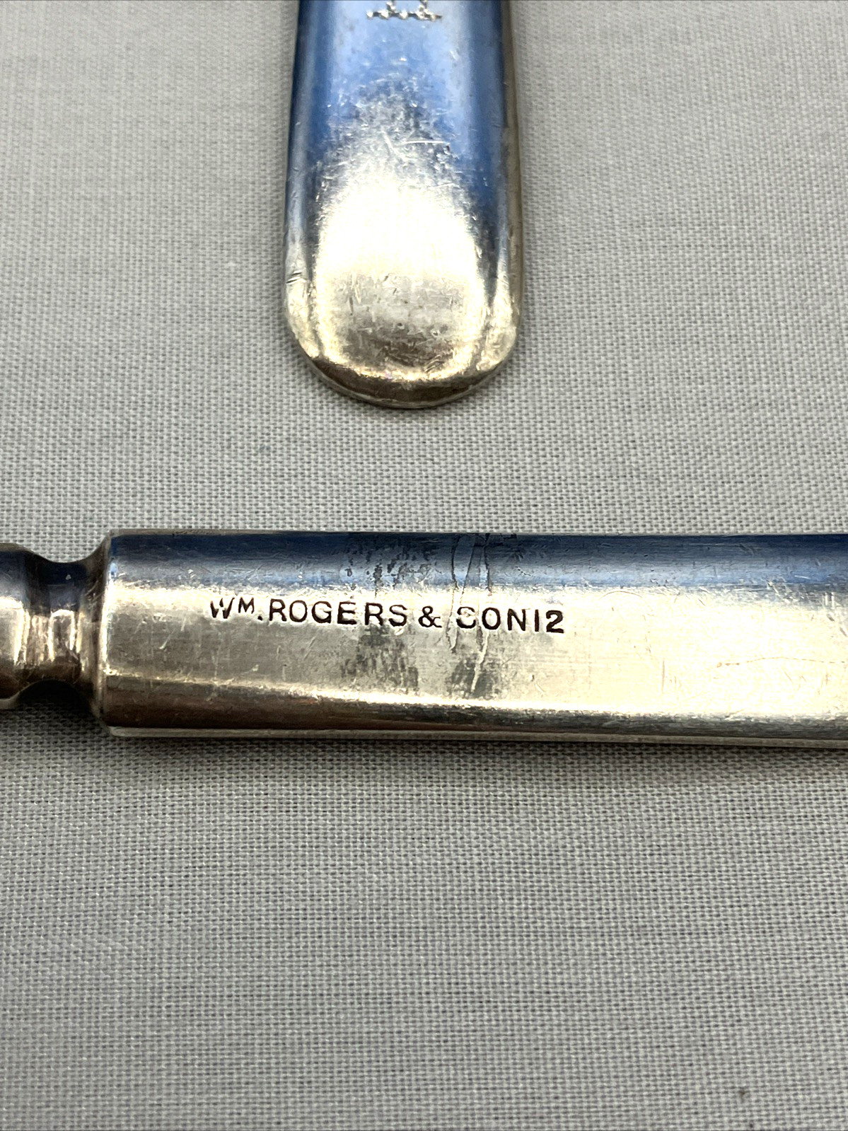 2- Plain Round By International Silver WM Rogers Silverplate Dinner Forks w/MONO