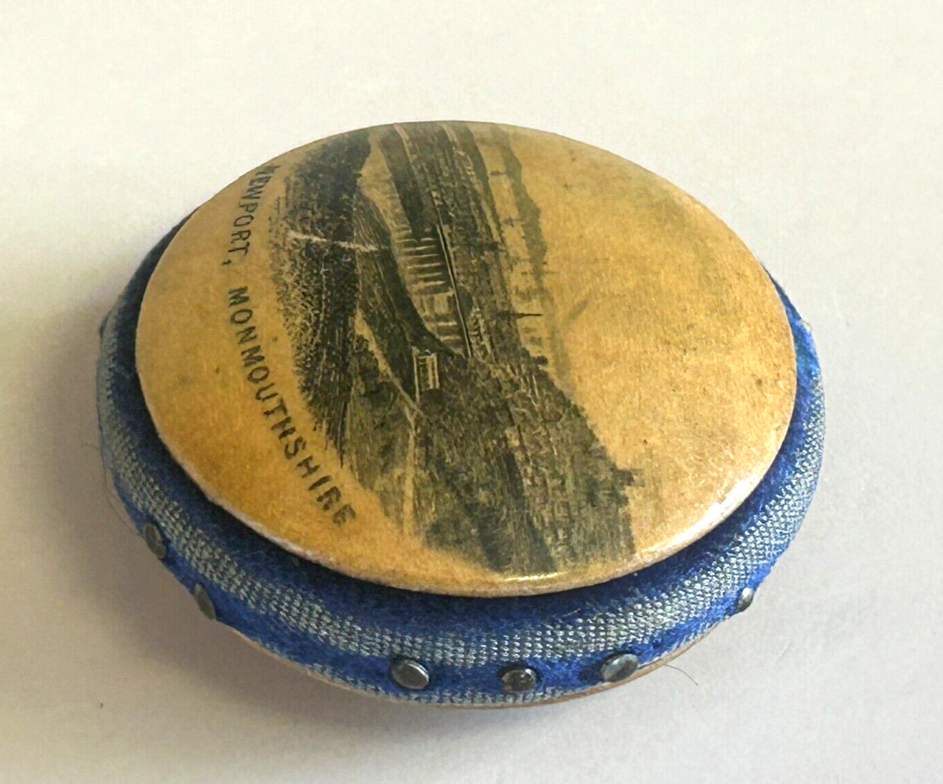 Mauchline Pincushion NEWPORT MONMOUTHSHIRE wooden Disk antique